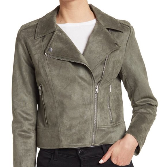 NWT BB DAKOTA BY STEVE MADDEN VEGAN Faux Suede Moto Jacket in Green - Picture 2 of 11